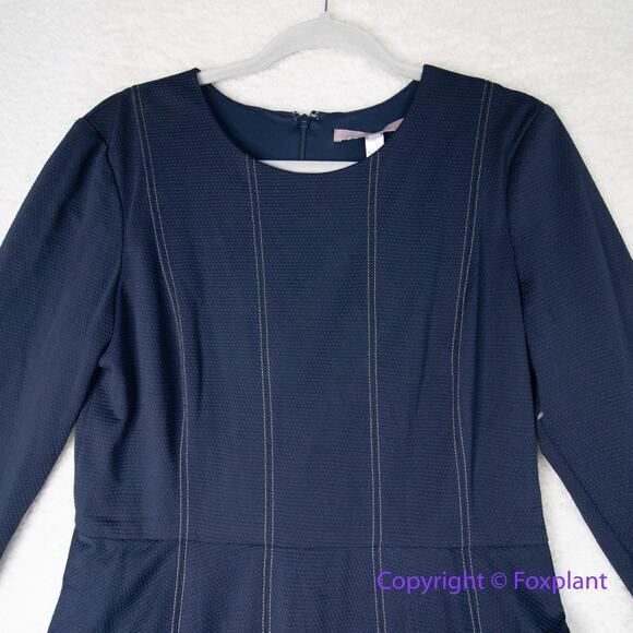 Anthropologie Hutch Pleat Fit & Flare long sleeves‎ Dress Navy Blue, size L - Picture 3 of 16